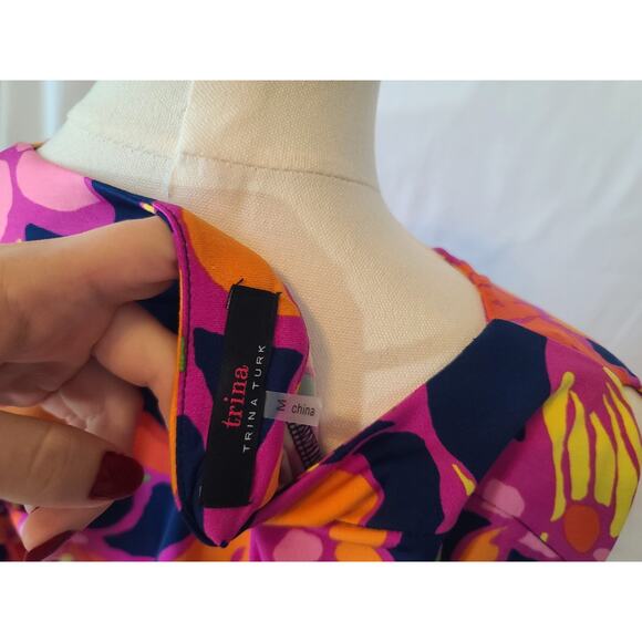 Trina Turk Vinet Floral Jersey Split Sleeve Pink Mini Dress Medium - Picture 7 of 7